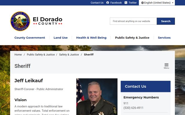 Screenshot of El Dorado County Jail website
