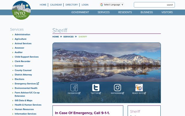 Screenshot of Inyo County Jail website