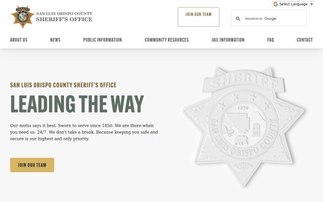 Screenshot of San Luis Obispo County Jail website