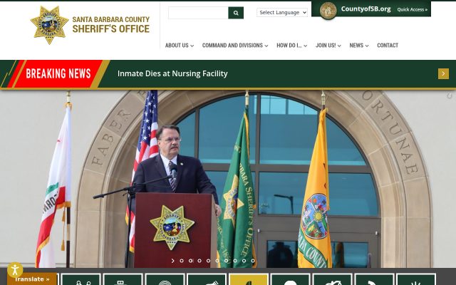 Screenshot of Santa Barbara County Main Jail website