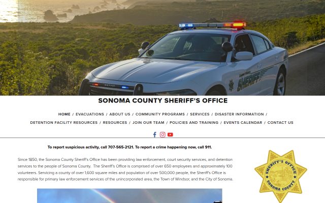 Screenshot of Sonoma County Main Adult Detention Facility website