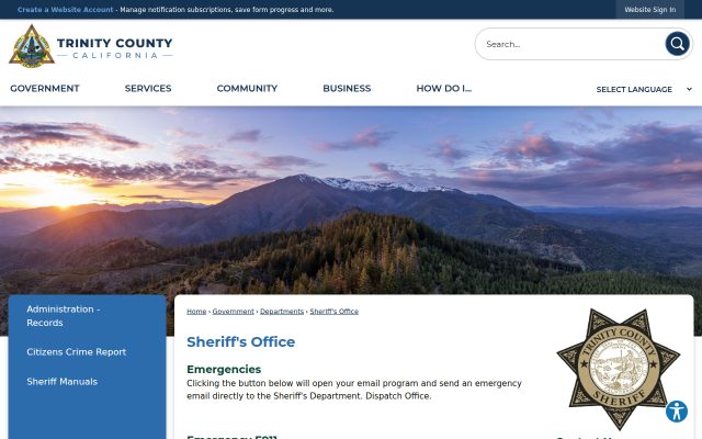 Screenshot of Trinity County Jail website
