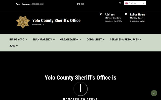 Screenshot of Yolo County Jail website