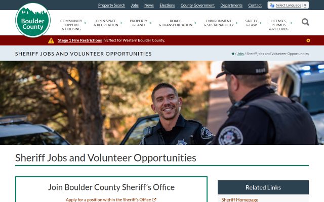 Screenshot of Boulder County Jail website
