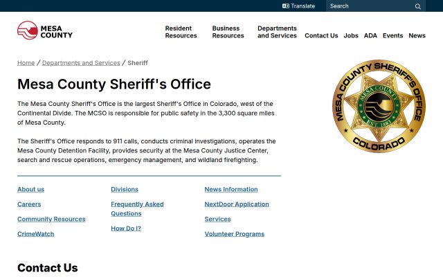 Screenshot of Mesa County Detention Facility website