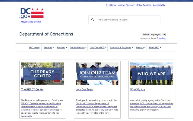 Screenshot of Central Detention Facility (DC Jail) website