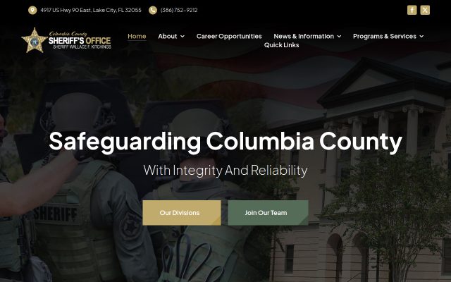 Screenshot of Columbia County Detention Facility website