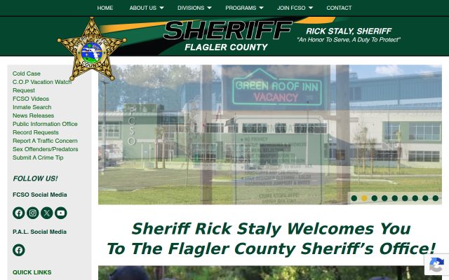 Screenshot of Flagler County Detention Facility website