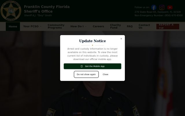 Screenshot of Franklin County Jail website