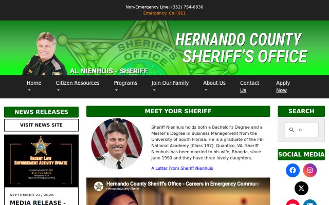 Screenshot of Hernando County Detention Center website
