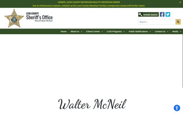 Screenshot of Leon County Detention Facility website