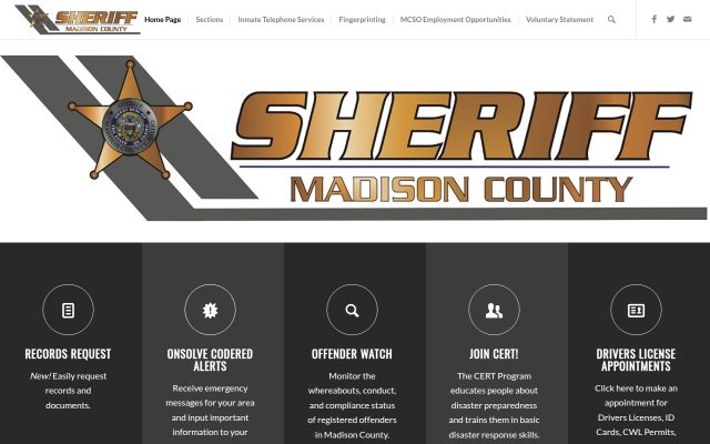 Screenshot of Madison County Jail website
