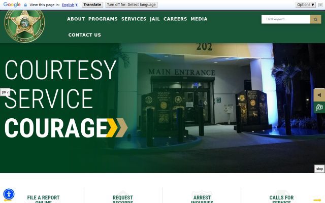 Screenshot of Manatee County Jail website
