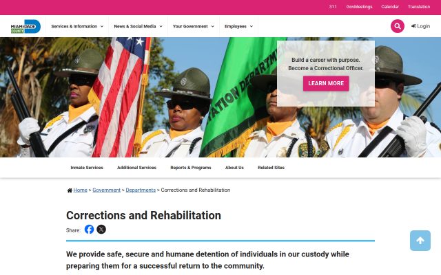 Screenshot of Metro West Detention Center website