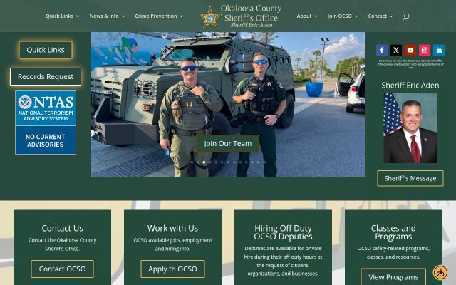 Screenshot of Okaloosa County Department of Corrections website