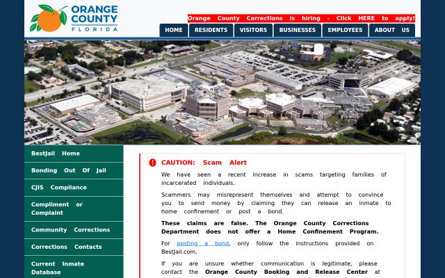 Screenshot of Orange County Corrections Department website