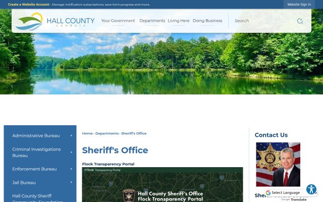 Screenshot of Hall County Jail website