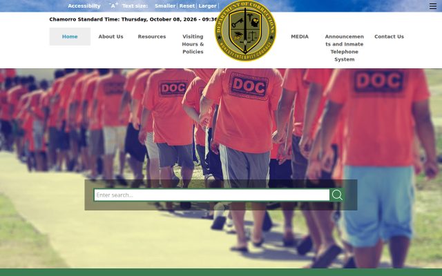 Screenshot of Guam Department of Corrections website