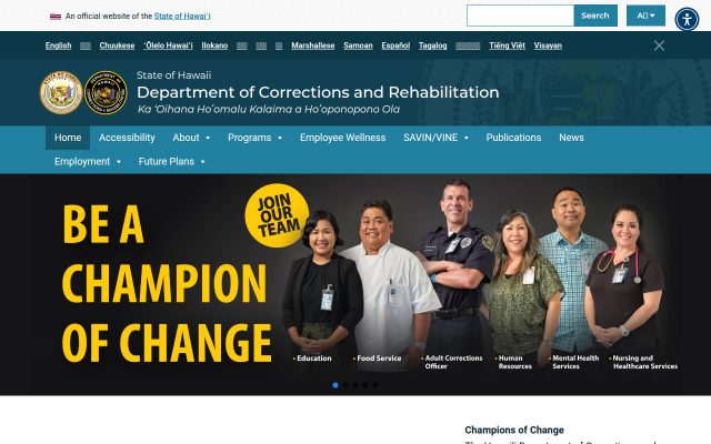Screenshot of Maui Community Correctional Center website