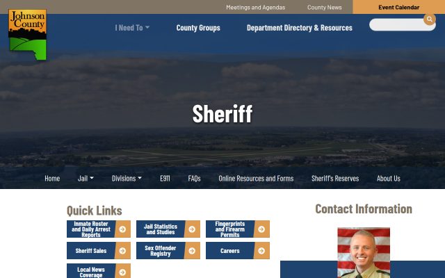 Screenshot of Johnson County Jail website