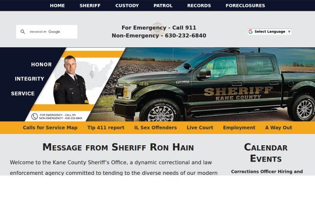 Screenshot of Kane County Adult Justice Center website