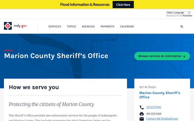 Screenshot of Adult Detention Center (Marion County) website