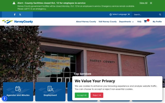 Screenshot of Harvey County Detention Center website