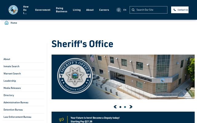 Screenshot of Sedgwick County Adult Detention Facility website