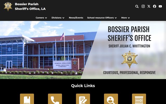 Screenshot of Bossier Parish Sheriff's Office Corrections (Bossier Maximum Security Facility) website