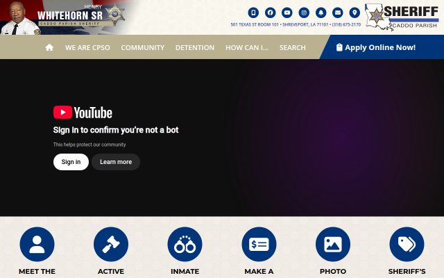 Screenshot of Caddo Correctional Center website