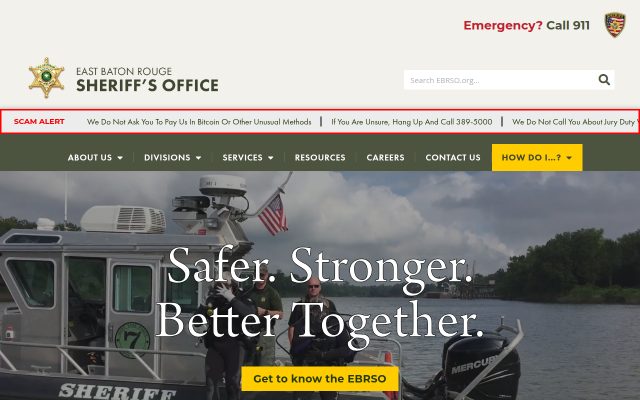 Screenshot of East Baton Rouge Parish Prison website
