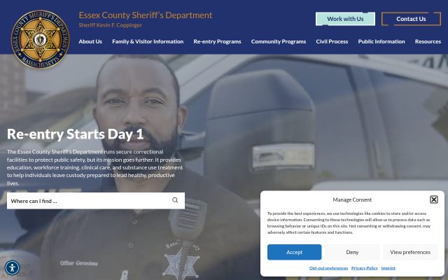 Screenshot of Essex County Correctional Facility website