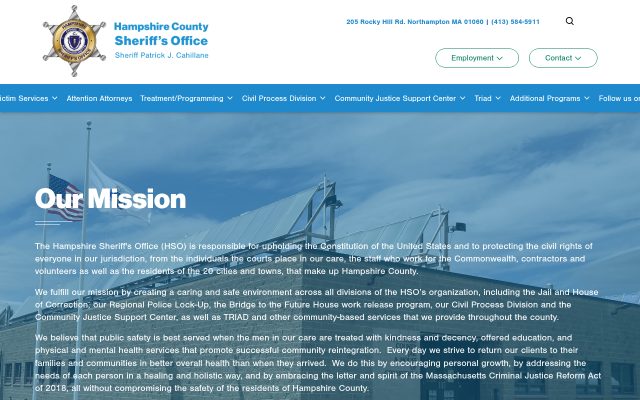 Screenshot of Hampshire County Jail and House of Correction website