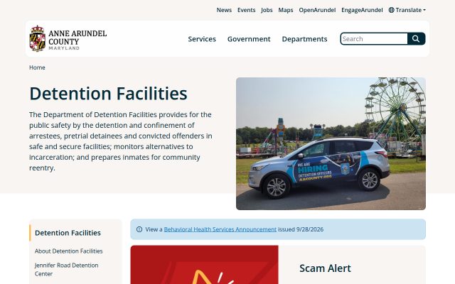 Screenshot of Jennifer Road Detention Center website