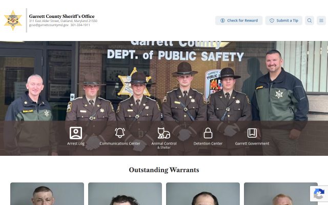 Screenshot of Garrett County Detention Center website