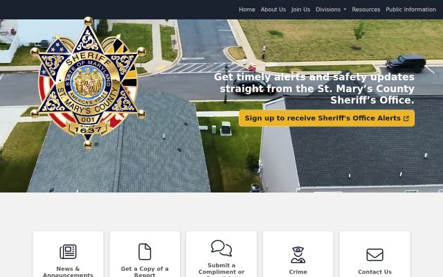 Screenshot of St. Mary's County Detention Center website