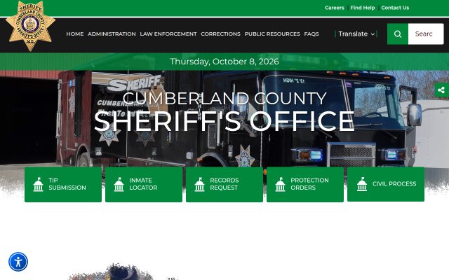 Screenshot of Cumberland County Jail website