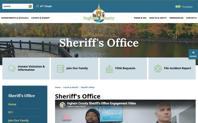 Screenshot of Ingham County Jail website