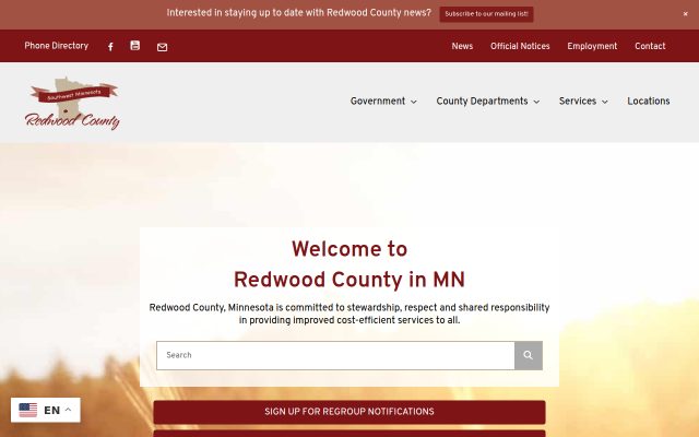 Screenshot of Redwood County Jail website