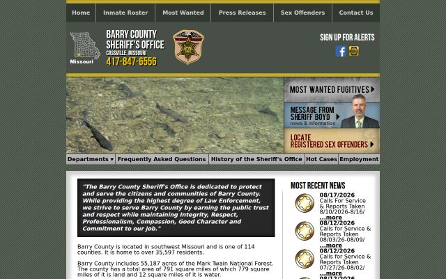 Screenshot of Barry County Jail website