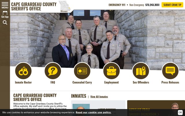 Screenshot of Cape Girardeau County Jail website