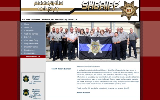 Screenshot of McDonald County Jail website