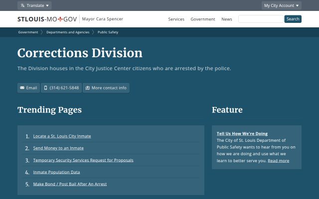 Screenshot of City of St. Louis Justice Center website