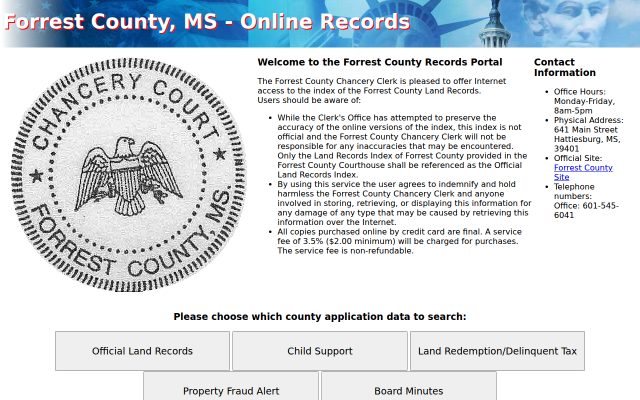 Screenshot of Forrest County Jail website