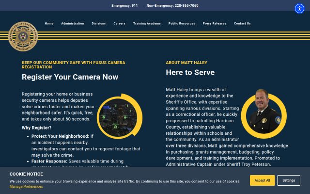 Screenshot of Harrison County Adult Detention Center website