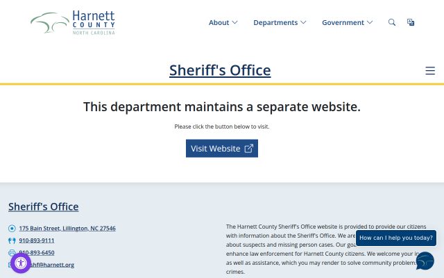 Screenshot of Harnett County Detention Center website