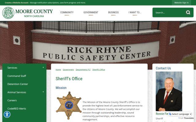 Screenshot of Moore County Detention Center website