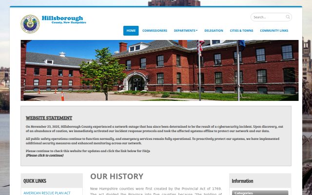 Screenshot of Hillsborough County Department of Corrections website