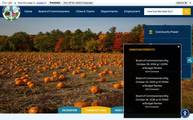 Screenshot of Merrimack County Department of Corrections website