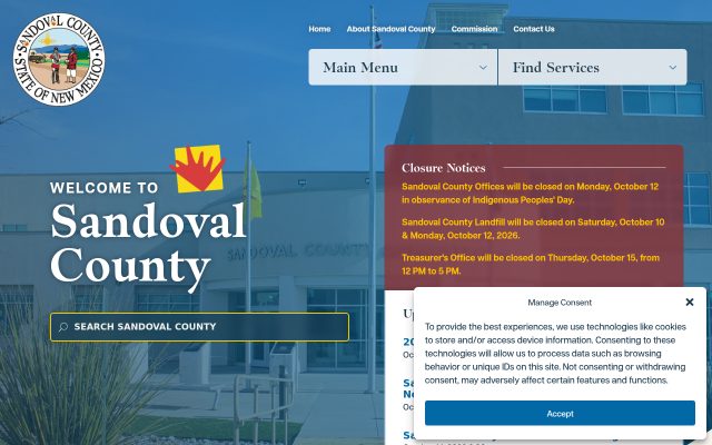 Screenshot of Sandoval County Detention Center website